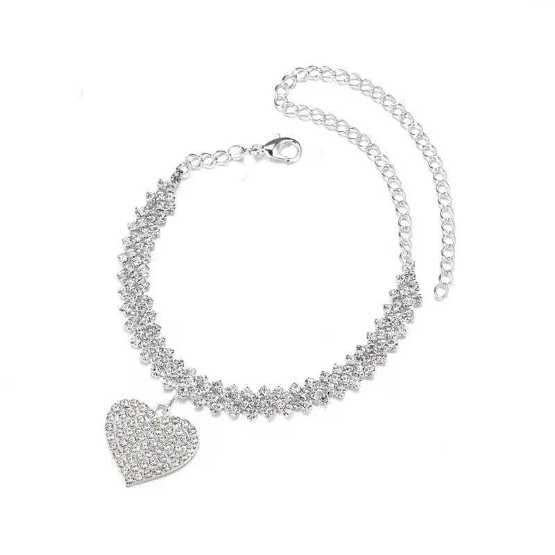 Women's Silver Tone Iced Out Heart Pendant Anklet Shimmering Rhinestone Crystal Tennis Chain Foot Jewelry Accessory showcase 4
