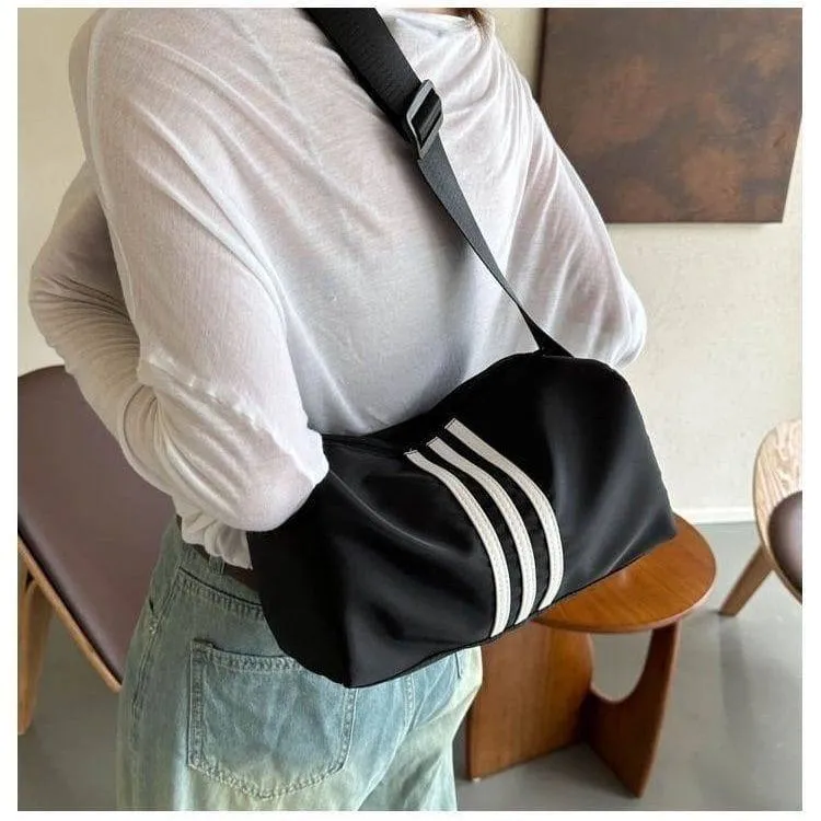 Unisex Mini Athletic Barrel Crossbody Bag Small Sporty Duffel Shoulder Bag with Adjustable Strap and Stripes thumbnail 5