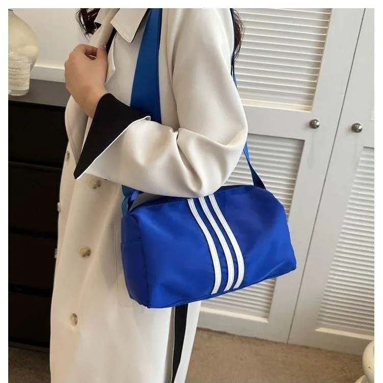 Unisex Mini Athletic Barrel Crossbody Bag Small Sporty Duffel Shoulder Bag with Adjustable Strap and Stripes thumbnail 3