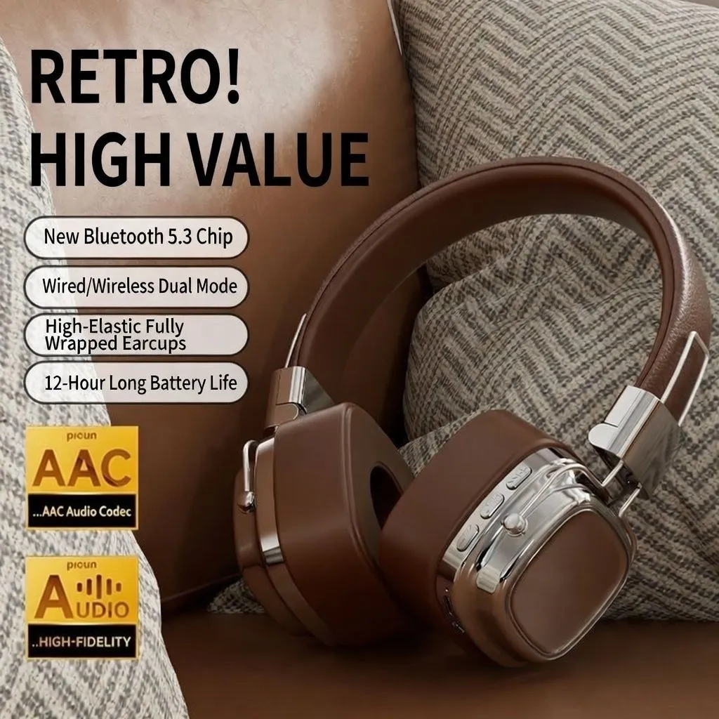 Retro Stylish Over-Ear Bluetooth Headphones Wireless High-Quality Headset with Mic for Android, iPhone, Music, Calls, and Gaming thumbnail 8