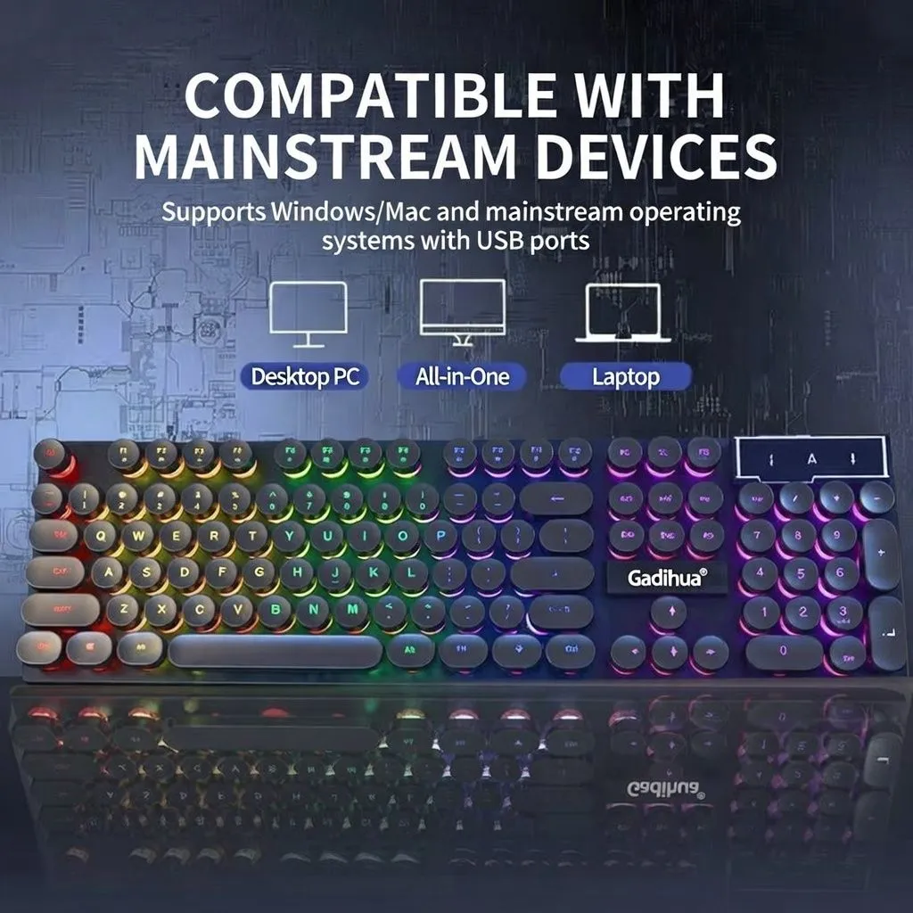 Punk Mechanical Feel Wired Gaming Keyboard and Mouse Combo Silent RGB Set for Desktop PC, Esports, and Office Use thumbnail 7